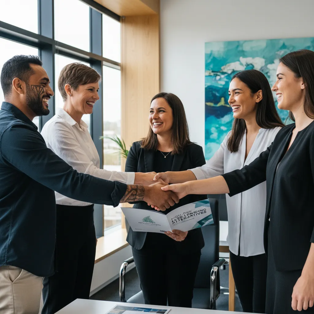Diverse New Zealanders receiving ethical financial advice from a non-profit