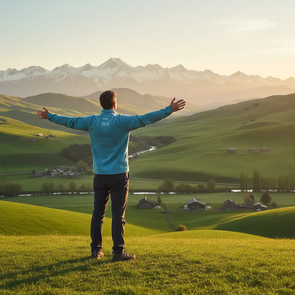 Person standing confidently overlooking a peaceful New Zealand landscape, symbolizing recovery from gambling debt