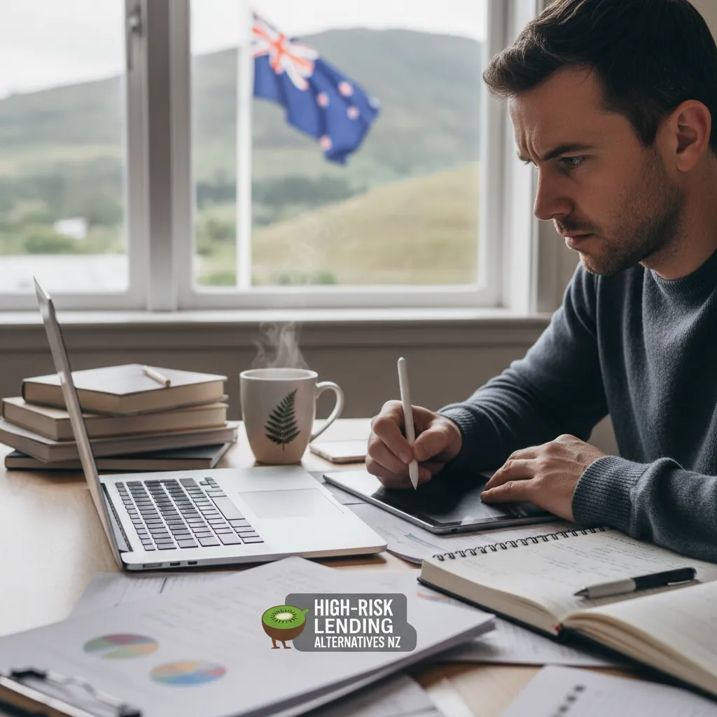 Woman researching ethical lenders in New Zealand