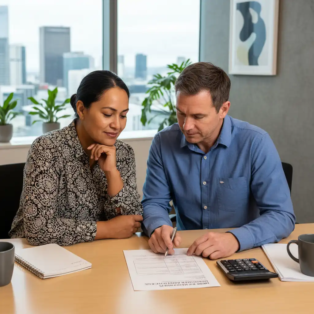Work and Income client reviewing loan repayment terms with a case manager