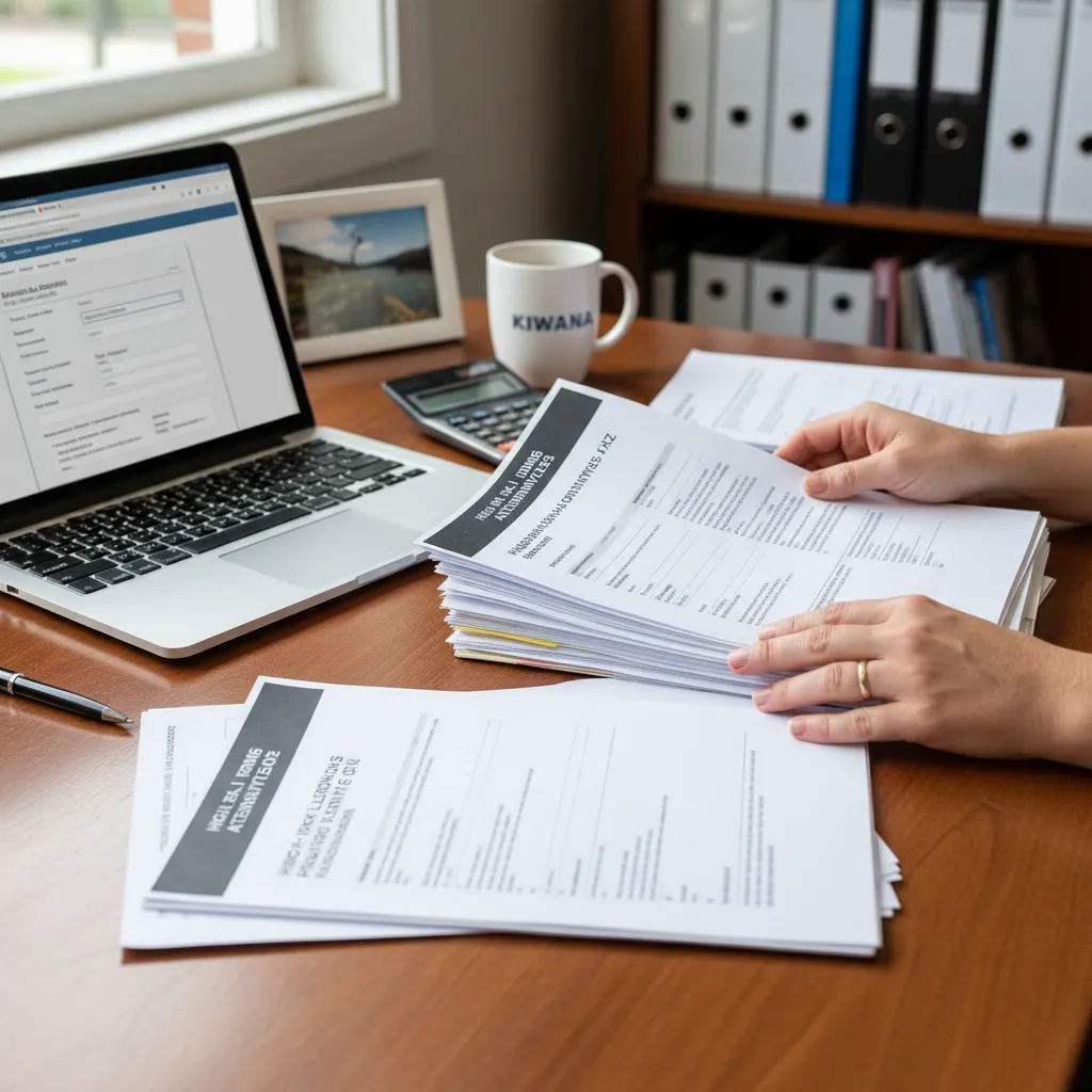 Documents and laptop on a desk, illustrating preparation for housing nz financial help application