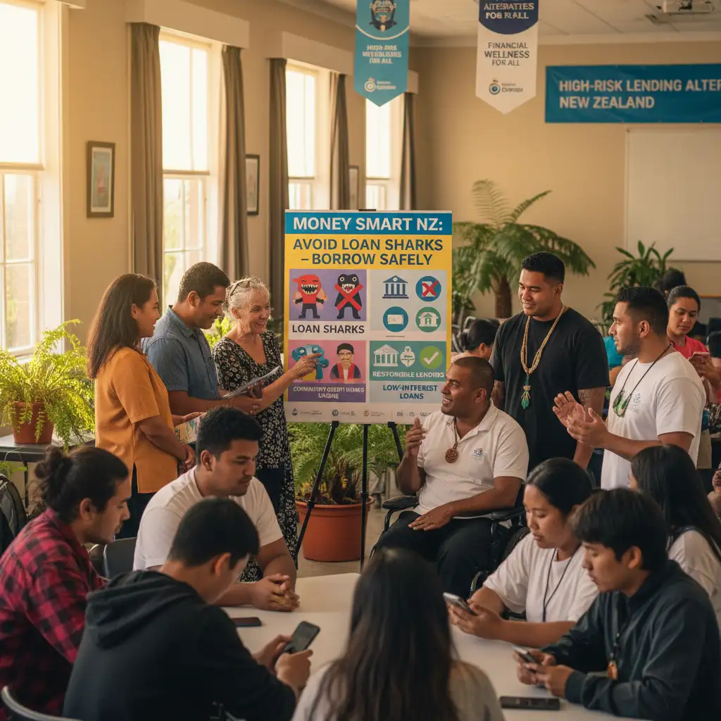 Community members learning about how to spot a loan shark NZ through a public awareness campaign