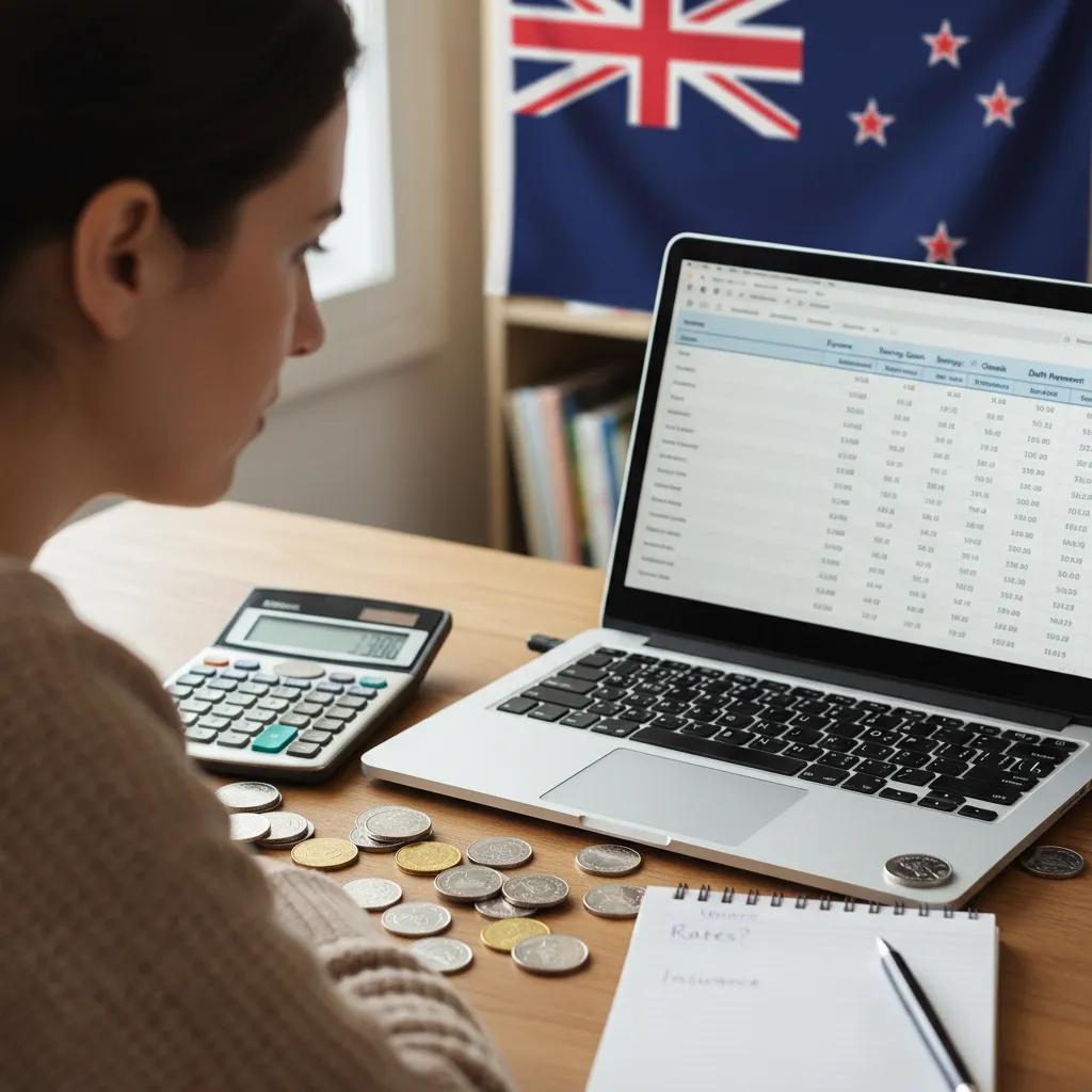 Person planning budget with spreadsheet, showing financial control in New Zealand