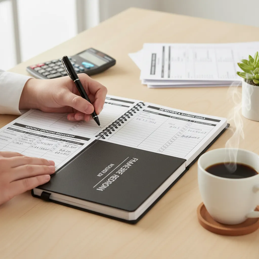 Person writing in a physical budget planner