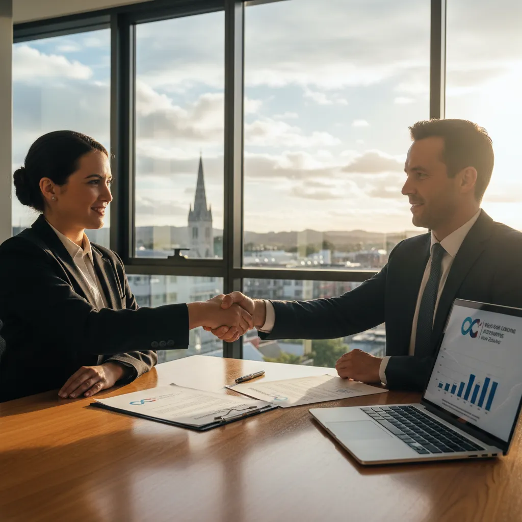 Clients and private money lender shaking hands on a deal in Christchurch