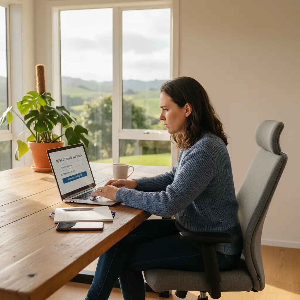 Person researching financial support options for unemployed in NZ