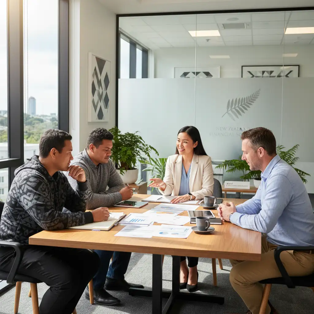 New Zealanders discussing finances with an ethical loan provider