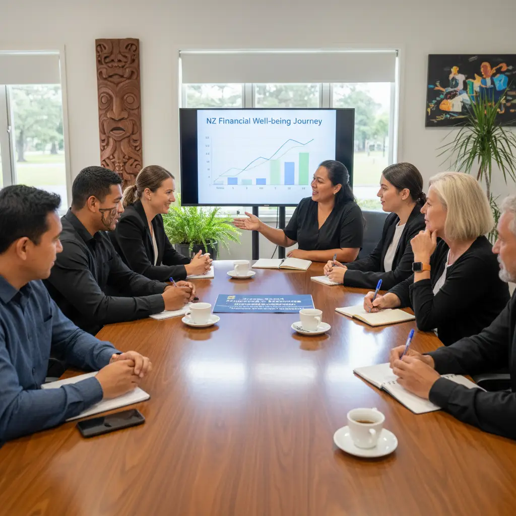 Diverse New Zealanders receiving financial advice and support