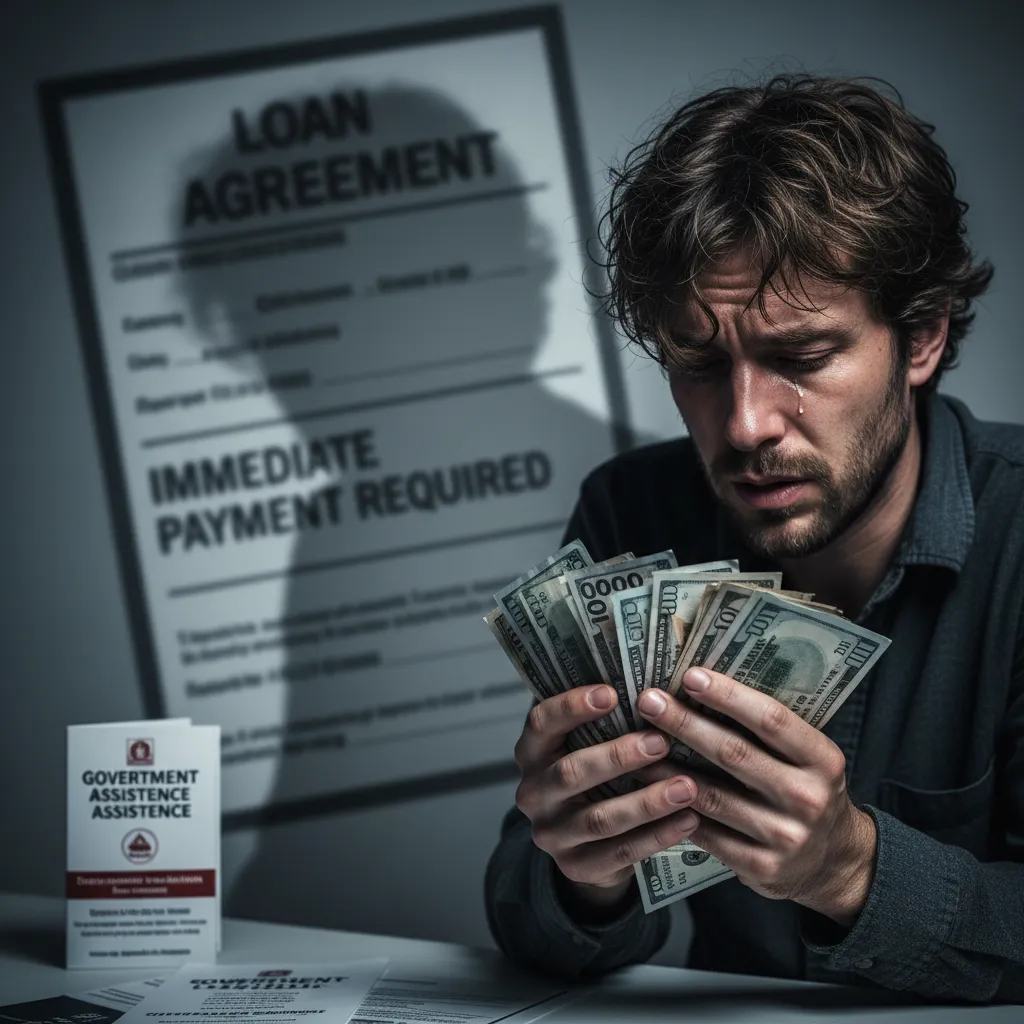 Person stressed by bills, illustrating exploitation of emergency situations