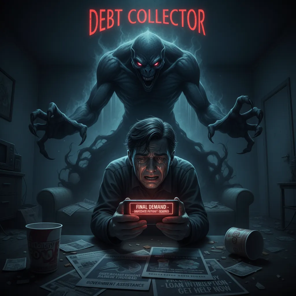 Distressed person on phone, symbolizing aggressive debt collection tactics
