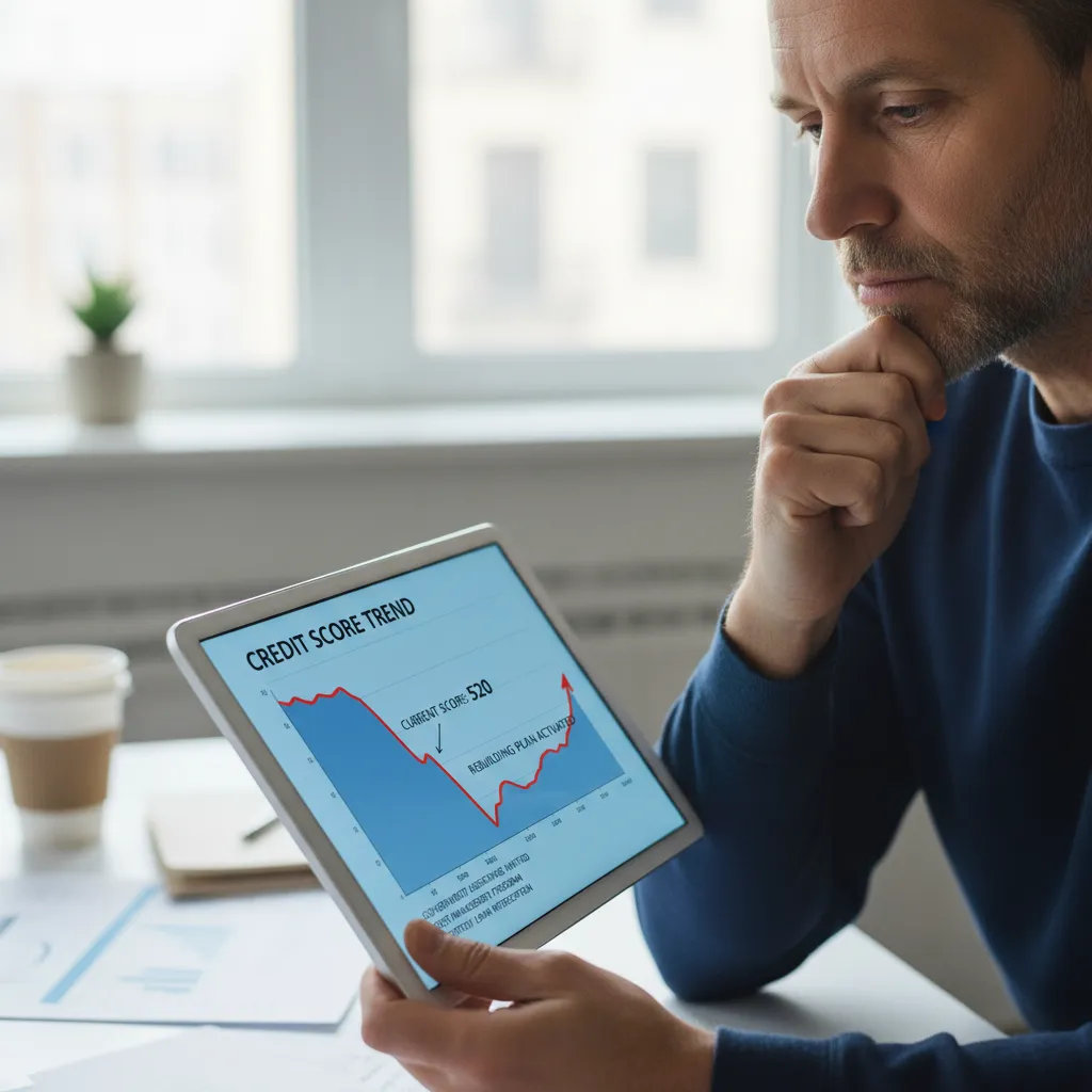 Person reviewing credit score after bankruptcy