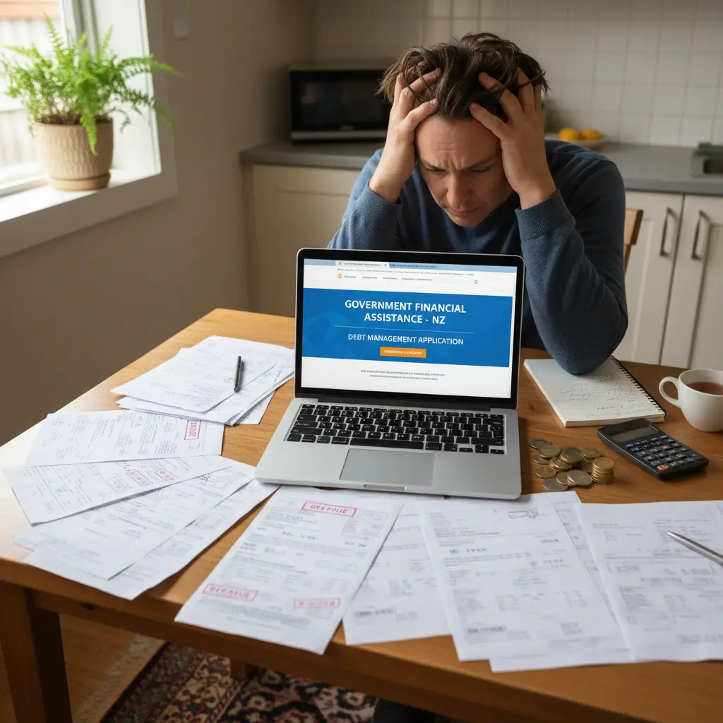 Person reviewing bills and seeking WINZ assistance debt advice