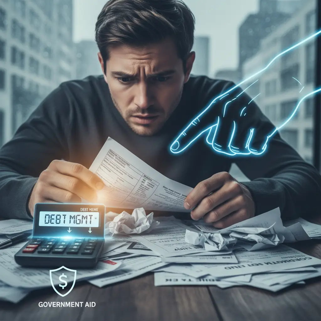 Person overwhelmed by bills, searching for free debt counseling NZ