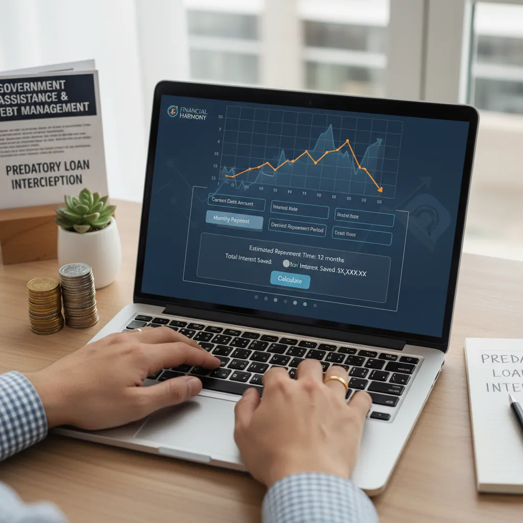 User effectively using a debt calculator on a laptop to plan finances