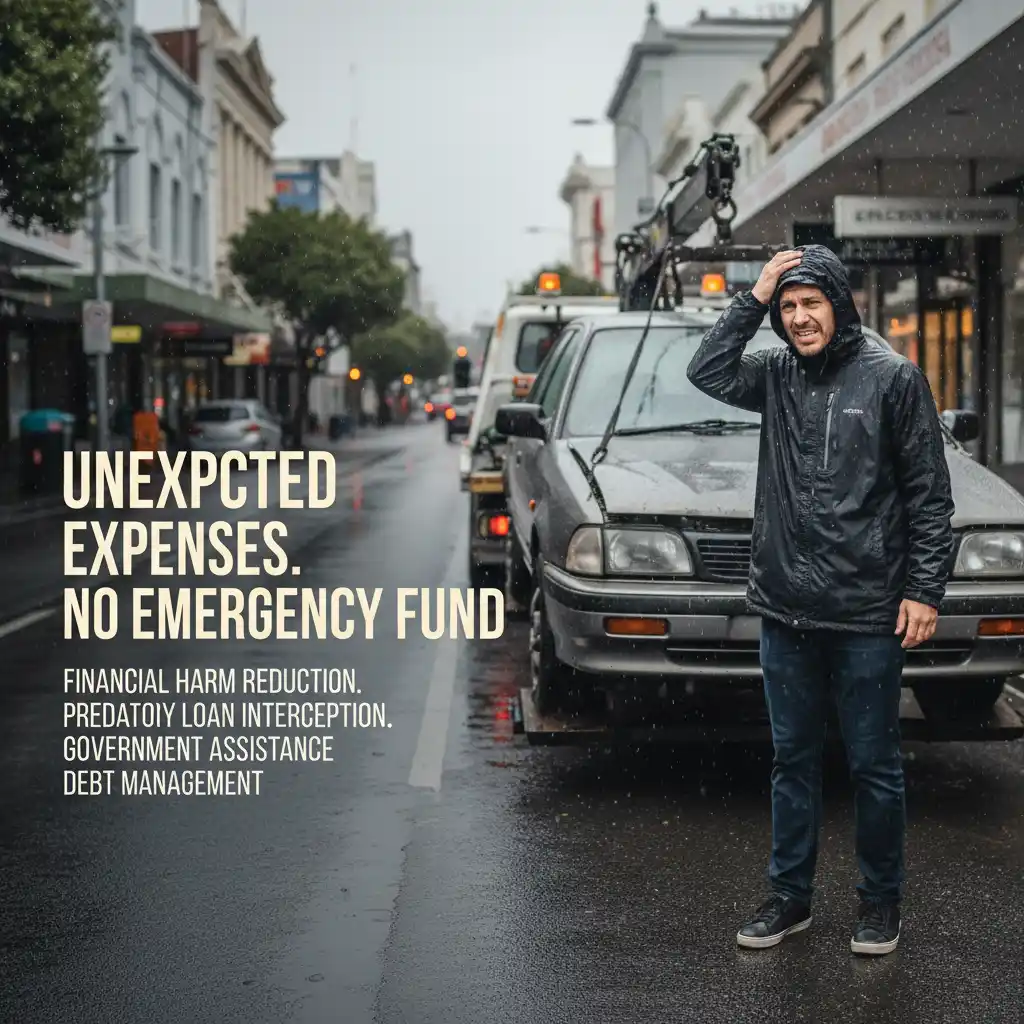 Person stressed over unexpected car repair, highlighting need to build emergency fund NZ