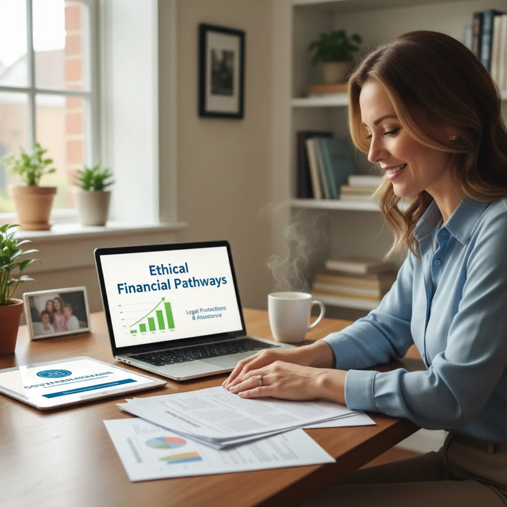 Person reviewing no interest loan documents, emphasizing financial relief