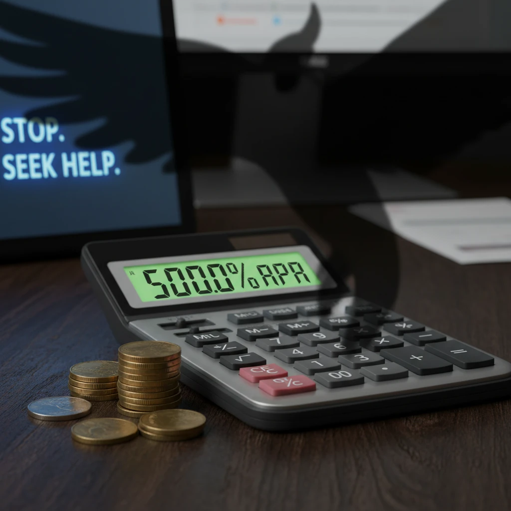 Calculator showing excessively high interest rates from a loan shark