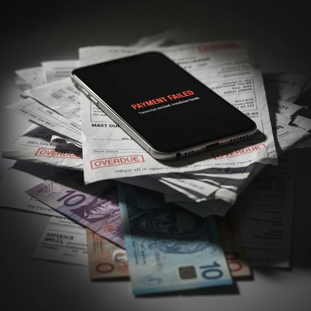 Overdue bills and failed payment notification on phone