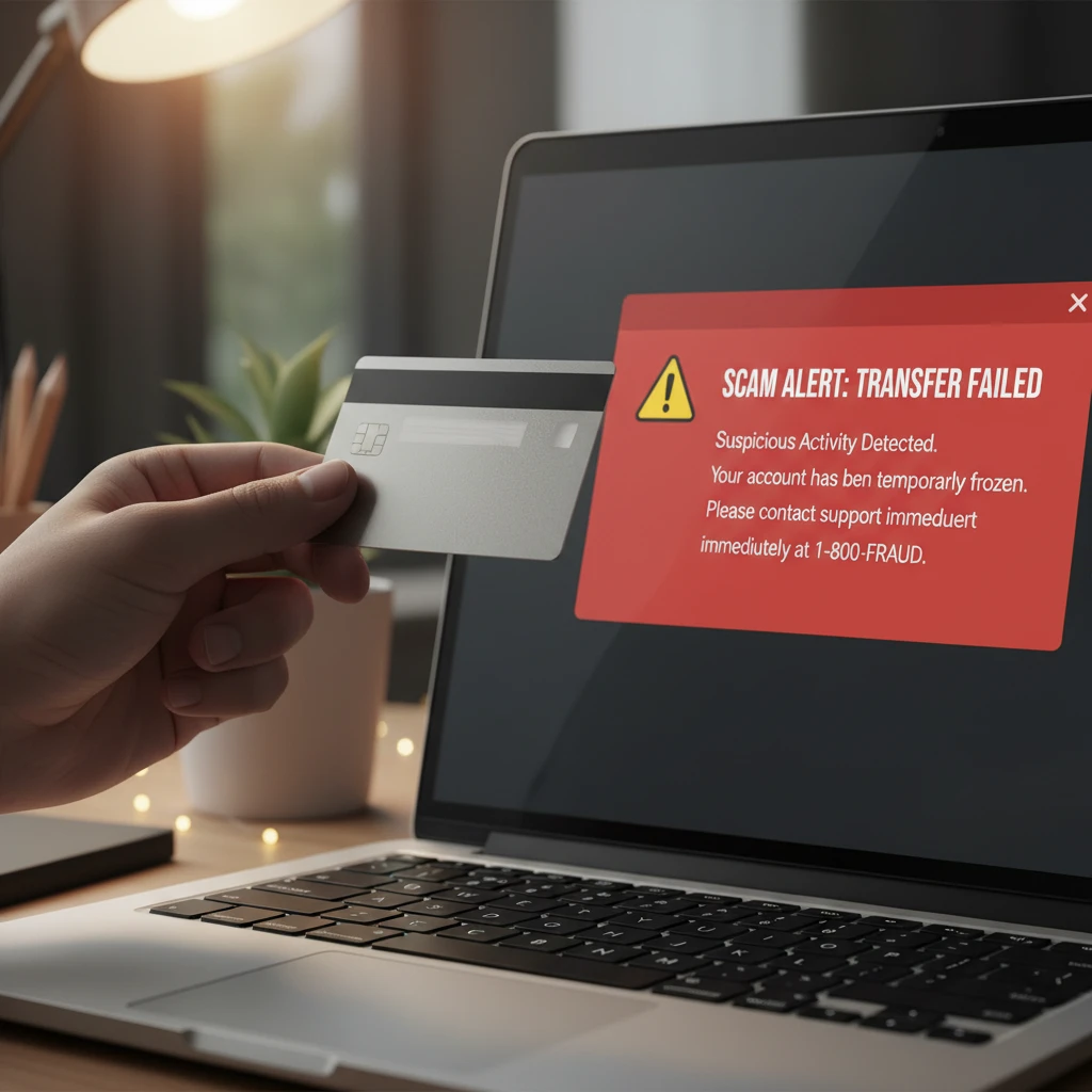 Warning sign of advance fee fraud during online transfer