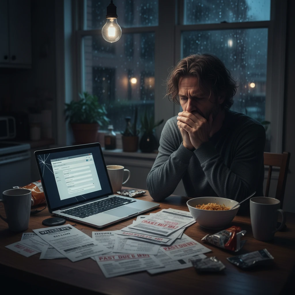 Stressed individual considering urgent loans for bad credit late at night