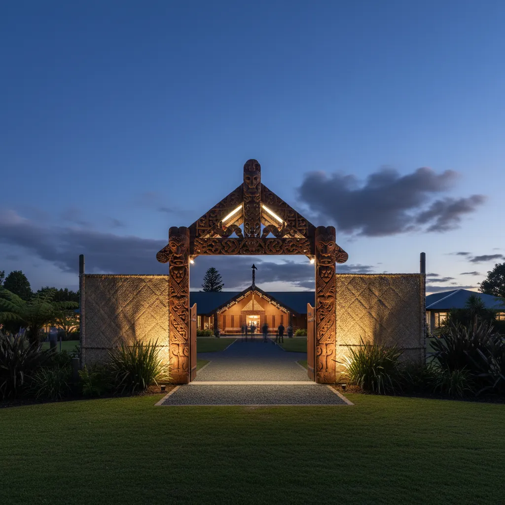 Marae entrance symbolizing the community aspect of Tangihanga