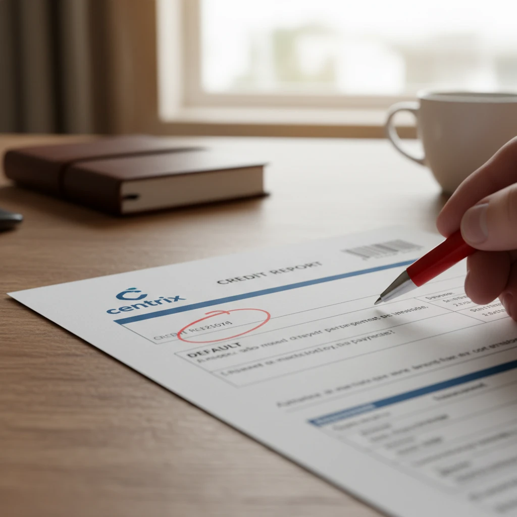 Centrix credit report showing a default