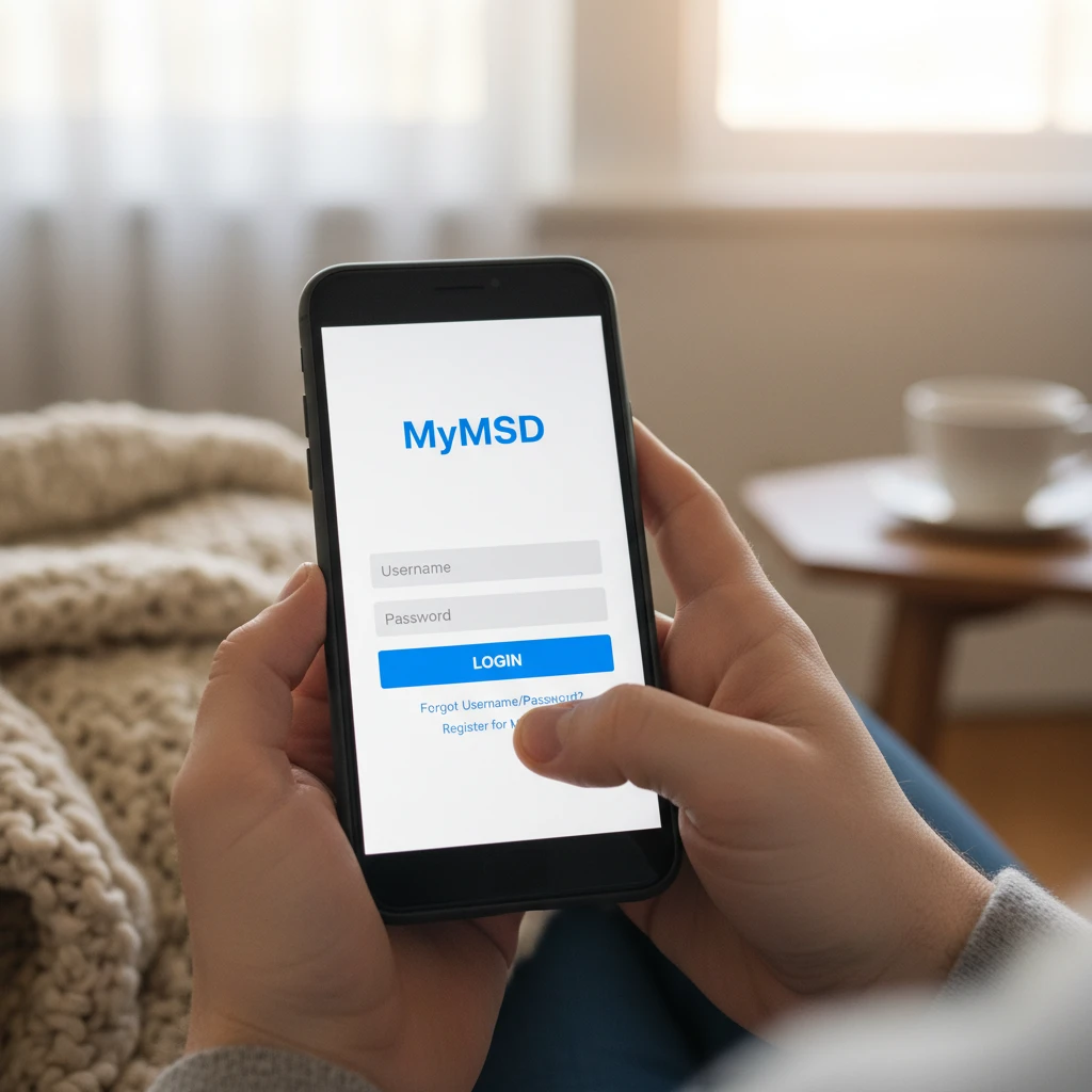 Person using MyMSD app on smartphone to apply for assistance