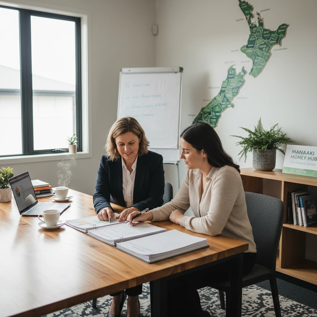 Financial mentor helping a client with budgeting services in New Zealand